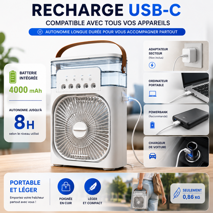 Aorys | Ventilateur Brumisateur Portable 3-en-1